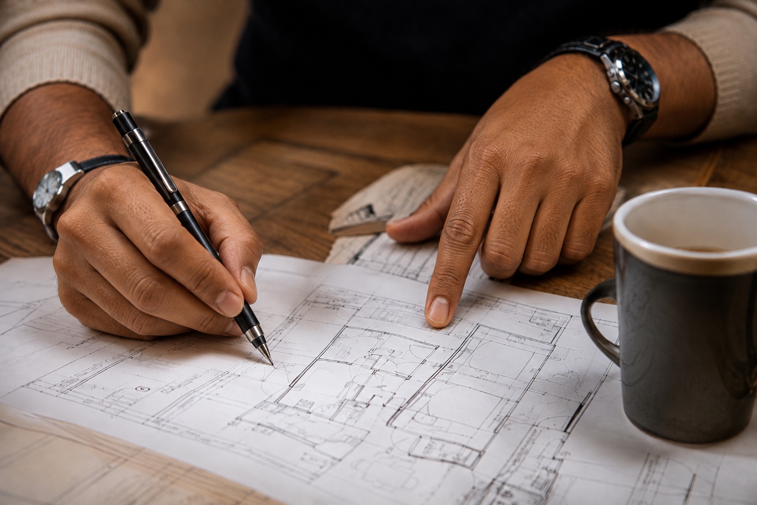Architect reviewing detailed plans